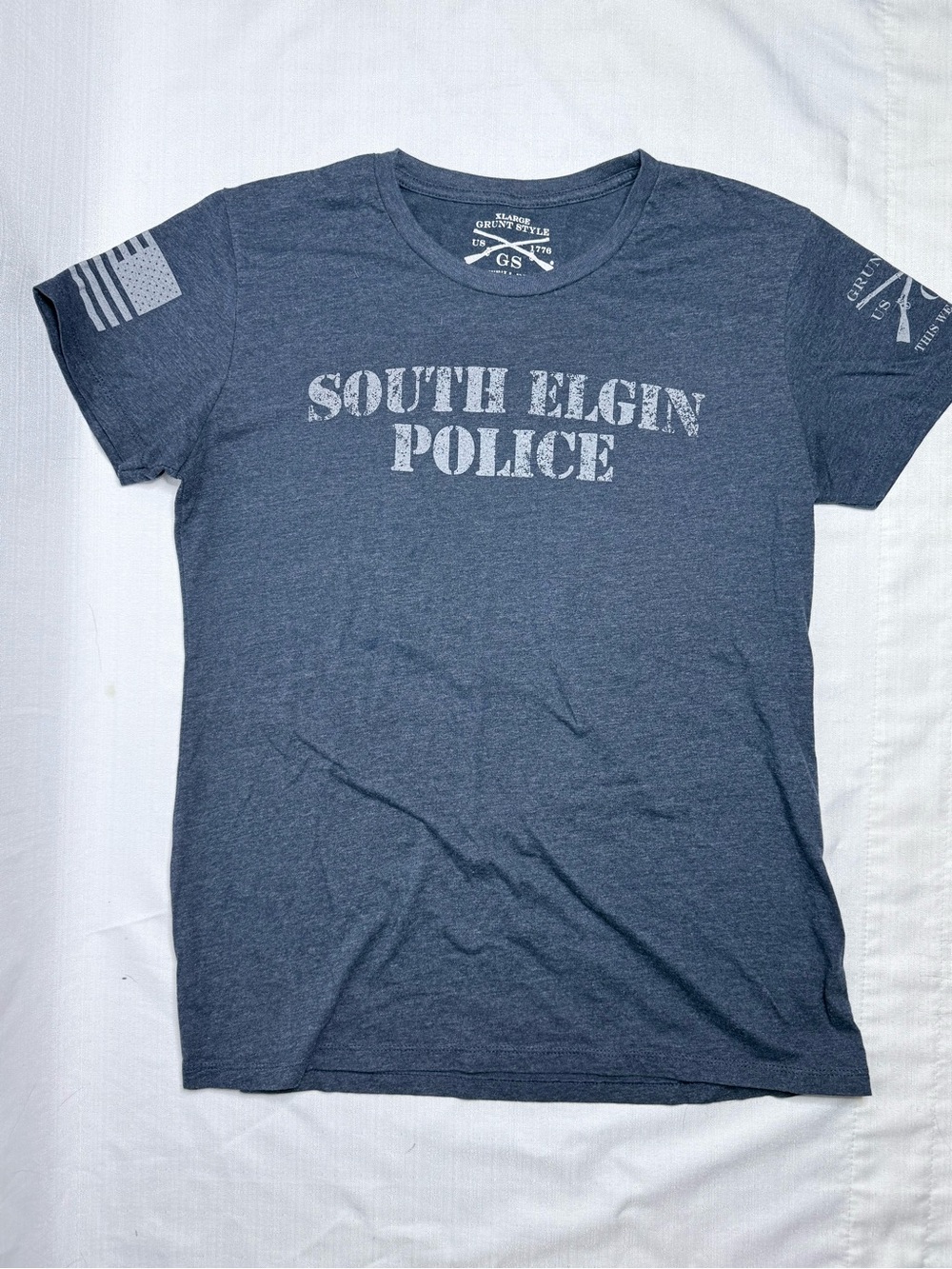 Grunt Style South Elgin Police T-Shirt Heather Navy Distressed Graphic XL